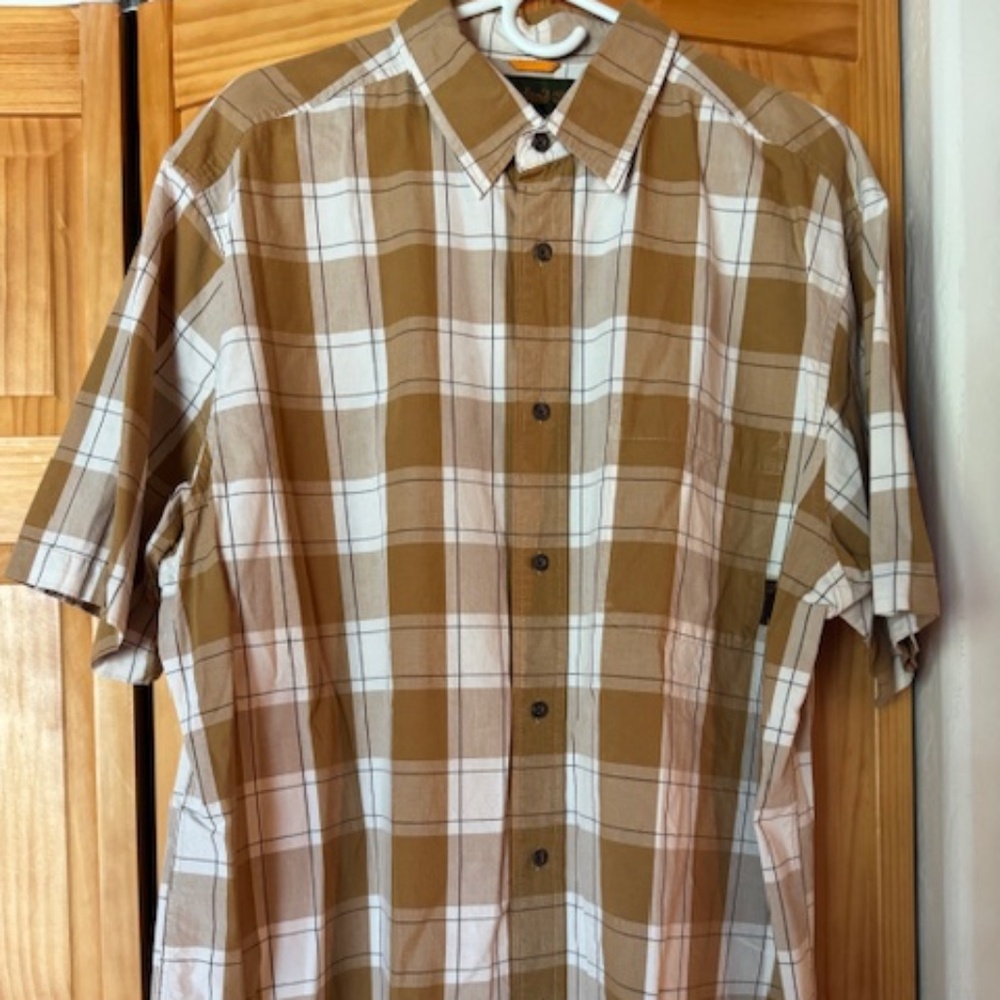 Mens dress shirt, XL  Timberland , brown plaid, excellent condition.